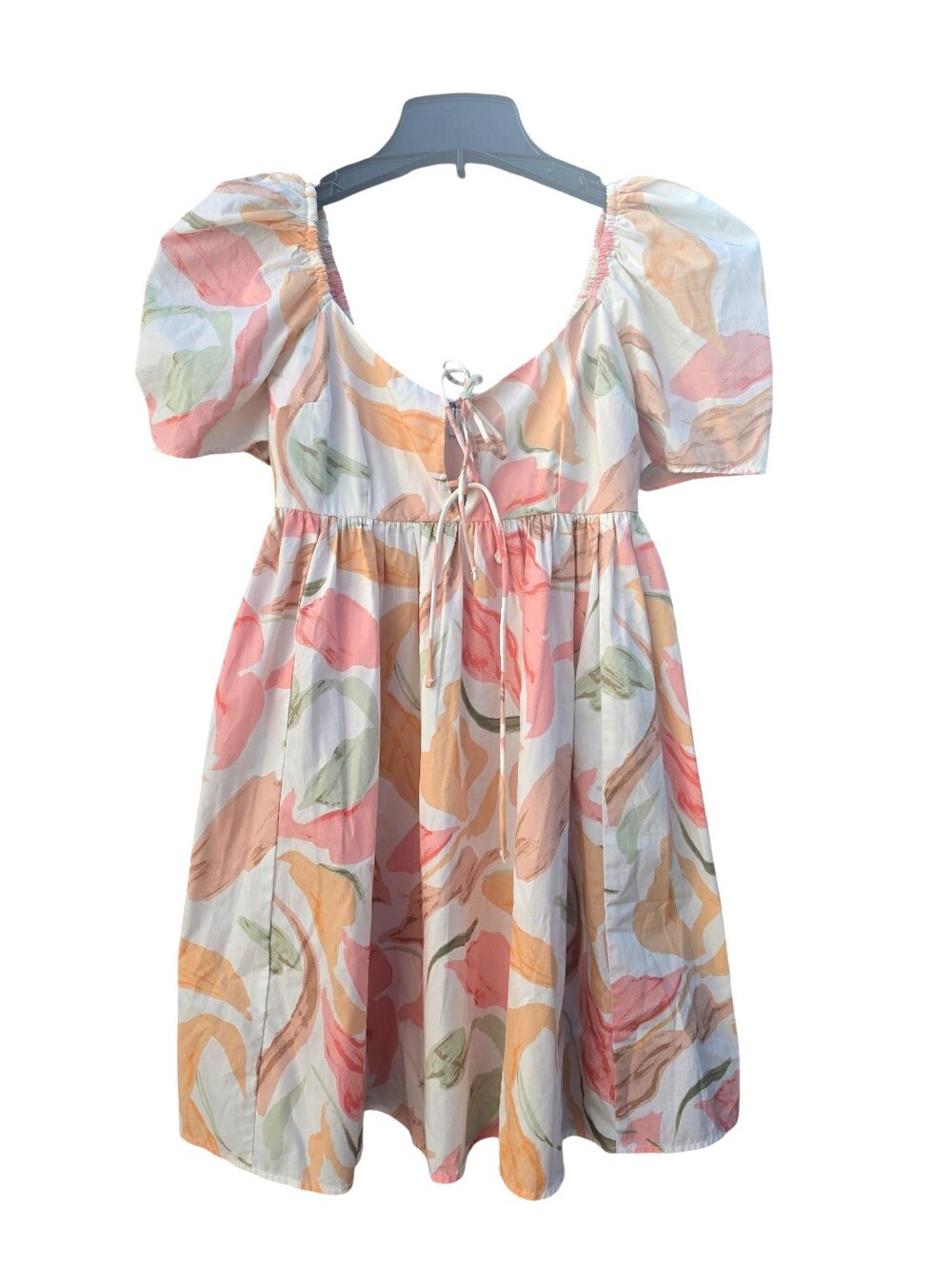 Abercrombie & Fitch Floral Puff Sleeve Babydoll Mini Dress Pink Orange XS